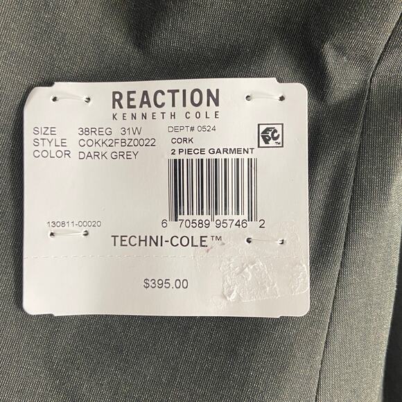 Kenneth Cole Reaction Men's 38 Regular Suit Jacket Flex Fabric Dark Grey NEW - Picture 7 of 9